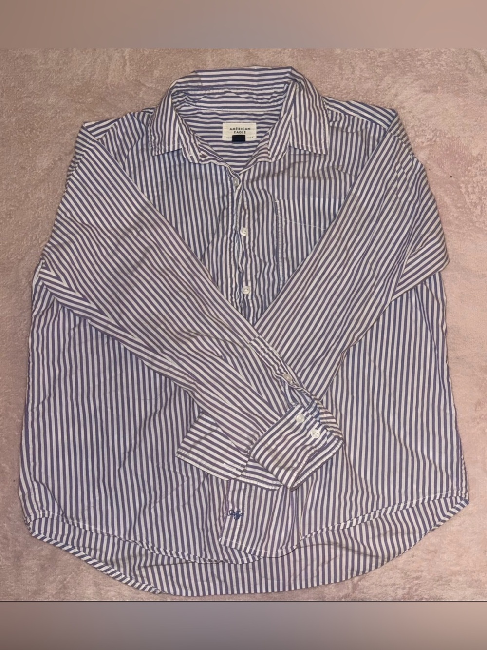 American Eagle Blue & White Striped Button Up | Y2K Preppyβ¨